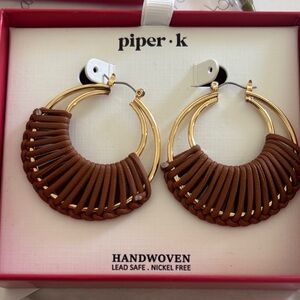 Piper Handwoven Gold and Brown Hoop Earrings